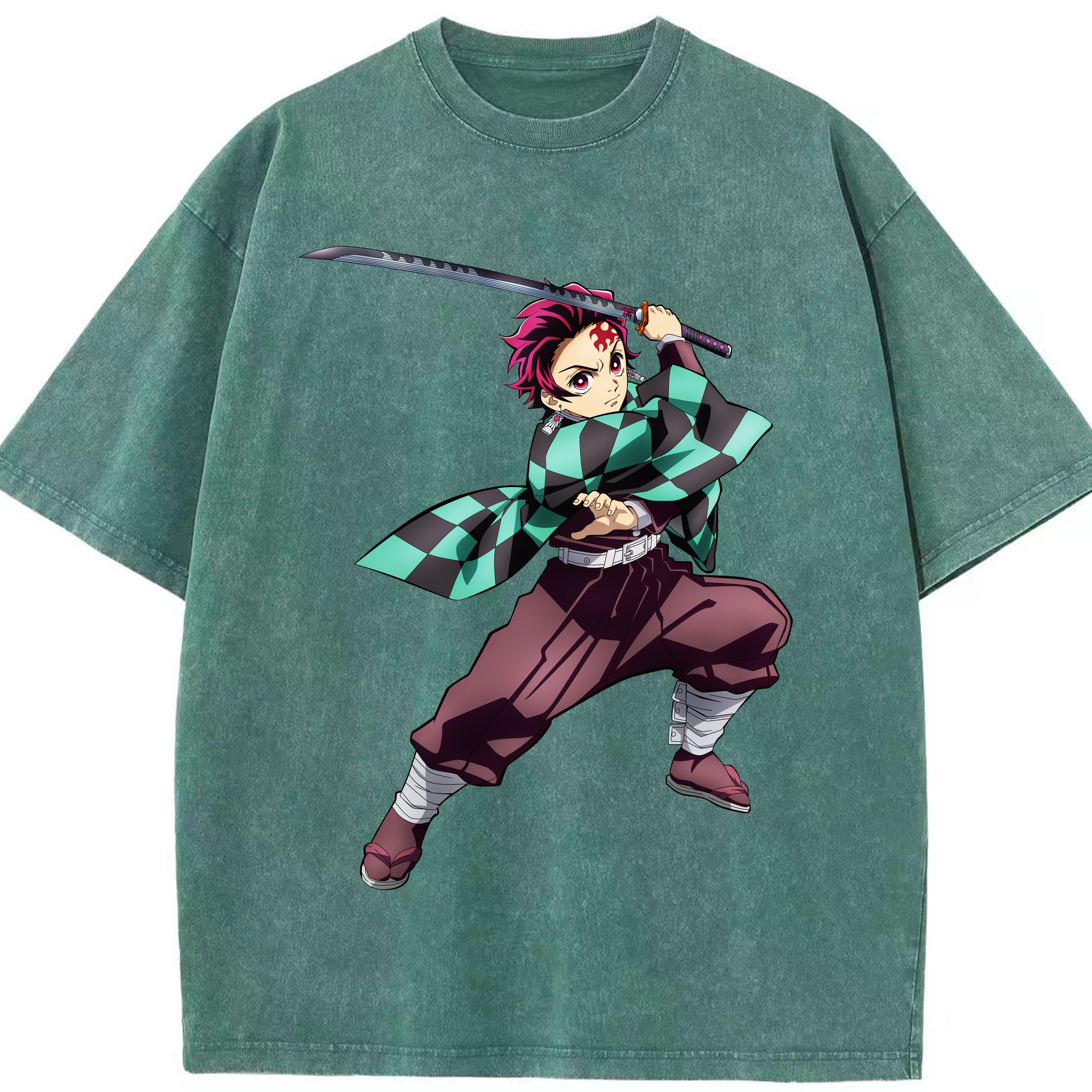 （画像用） 鬼滅の刃 竈門 炭治郎／かまど たんじろう Kamado Tanjirou 綿100% ヴィンテージ風 半袖Tシャツ（フロントプリント）